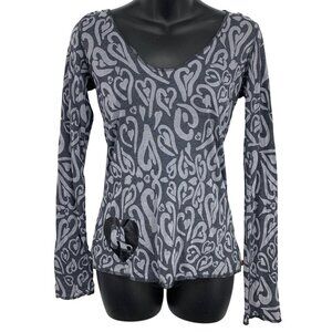 Harajuku Lovers Gray Heart Size Small S Long Sleeve Hoodie Black Women New